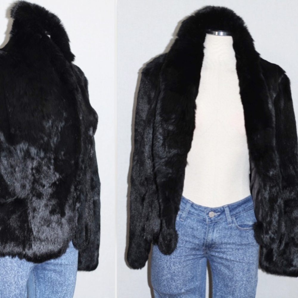 Black Rabbit Fur Coat - Picture 6 of 14